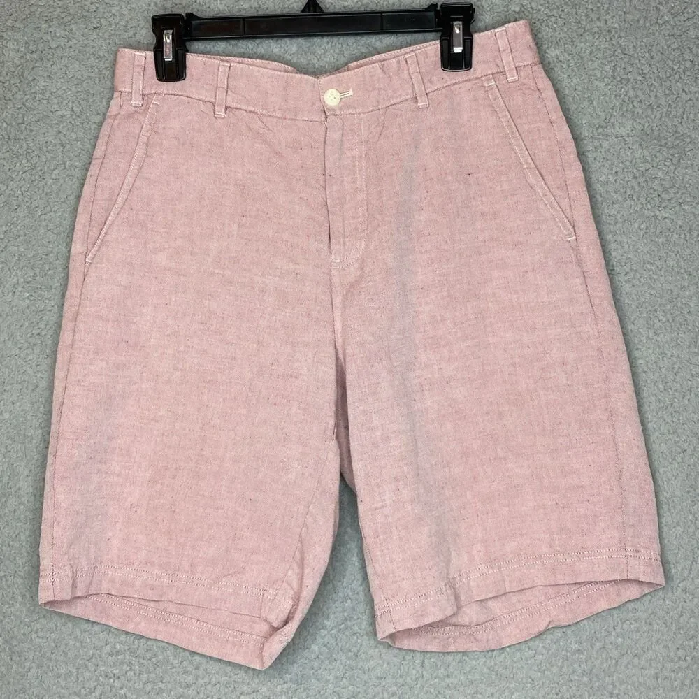 J. Hilburn Oxford Linen Cotton Blend Red Tailored Fit Shorts Mens Size 32x9